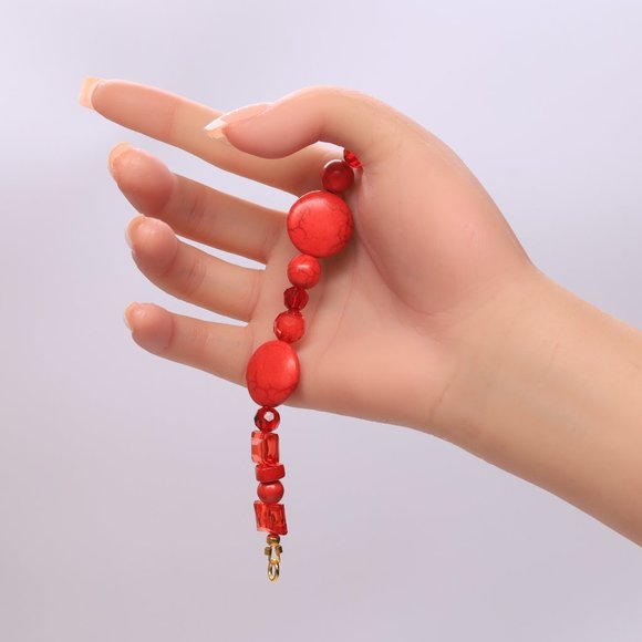 3 Piece Set Necklace Bracelet Earrings Red Howlite Crystals Red Glass Beads - Picture 7 of 10